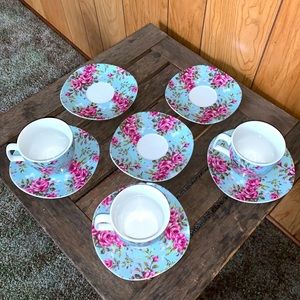 🛑sold🛑VINTAGE Porcelain TEA SET ☕️ (Includes 4 teacups and 6 tea cup plates)